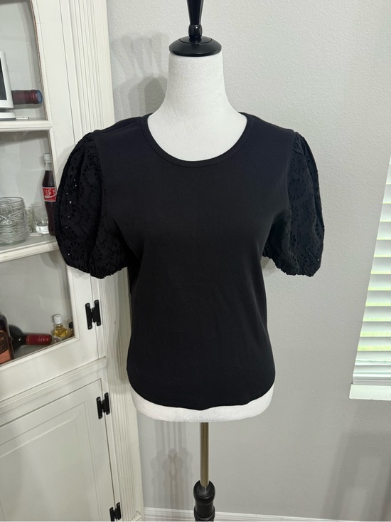 PAIGE Tops - PAIGE Black Eyelet Puff Sleeve Short Sleeve Blouse